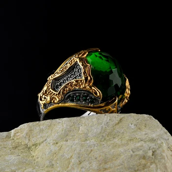 Običaj nakit Zajamčena visoka kvaliteta 925 sterling srebra prsten sa kamenom od cirkon dizajn zelene boje u luksuznom stilu za muškarce s