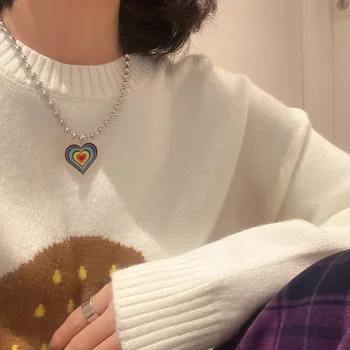 Moderan Duga Ljubav Okruglo ogrlica od perli s ovjesom u obliku srca Lanac za žene Džemper za djevojčice Nakit pribor 2021