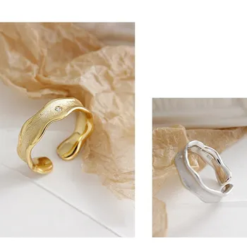 Srebro 925 sterling Korejski Modni nepravilnog Prsten za žene Par Минималистских geometrijskih Zlatnih Srebrnih nakita Podesiva jz562