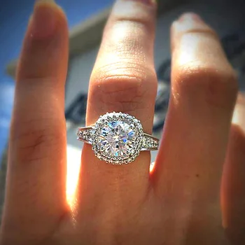 2022 Novo Luksuzno je kružni dizajn zaručnički prsten srebrne boje za žene, Poklon za godišnjicu, Veleprodaja nakita R6428