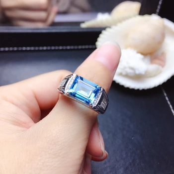 Muški prsten mišićav lik prsten s plavim topaz za muškarce nakit ovom srebro 925 sterling prirodni dragulj veličine 8x10 mm kamen za zurke poklon