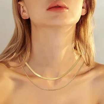 Ogrlica-lanac 2 kom. za žene, Laminirano ogrlicu-ogrlica sa zmijom , Ogrlica od nehrđajućeg čelika, Skup nakit