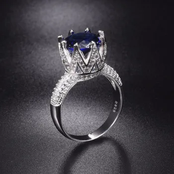 Promocije!!! Čvrsta 925 Sterling Srebra Vjenčano Prstenje Crown Nakit za Žene 8 karatni Plavi Safir Zaručnički Prsten Veličine 5-10