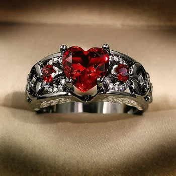 CHARLINLIOL Luksuzni Prsten od 925 sterling srebra sa krilima Anđela za žene Sjajna oblik srca Cirkon od crnog zlata, ispunjeno mjesečnu prstenom