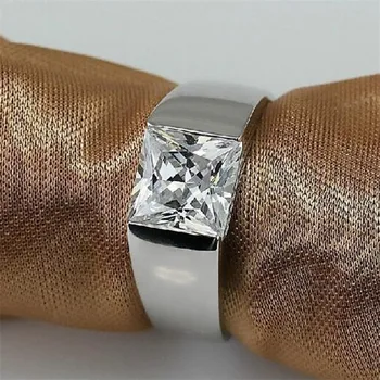 Muška Vječnost 925 Sterling Srebra Kvadratnom Dijamant Imitacija CZ Kamen Solitaire Prsten Veličine 8-12