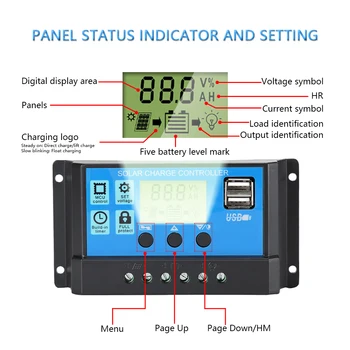 Solarni Kontroler 60A/50A/40A/30A/20A/10A 12-24 U Auto Solarni Regulator PWM Punjač LCD zaslon Dvostruki Izlaz USB 5 U