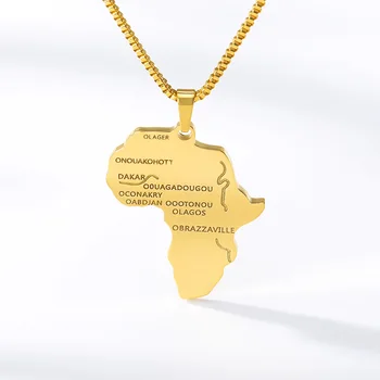 Afrička Karta Afrike Privjesak Ogrlica Zlato Srebro Boja Ogrlica od Nehrđajućeg Čelika Ogrlice za žene Nakit Collier femme 2021