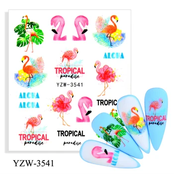 WUF 4 kom./lot Flamingo Naljepnica za nokte Cvijet, List Vode Naljepnica za prijenos Klizača za nokte Godišnje Tetovaža Ukras za nokte Savjet