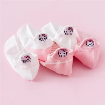 Kawai kratke ženske čarape s kratkom cijevi slatka korejski vez roza bijela mačka kt crtani slatki japanski stil pamučne ženske čarape na щиколотках