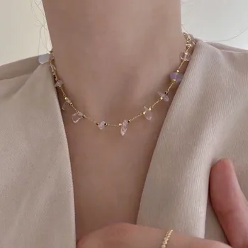 AOMU Godišnja Češka Šarene ogrlice od prirodnog kamena Lanac za ключиц Slatkog Kristala Geometrijski Perle Privjesak za žene Plaža nit