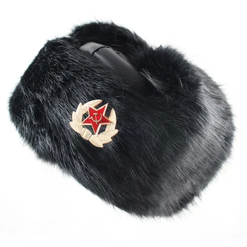 CAMOLAND Umjetna koža Zimske kape za žene i Za muškarce Topla kapa-бомбер od umjetnog krzna Kape-ушанки Muški Vojni simbol Sovjetske Vojske Rusija Kape