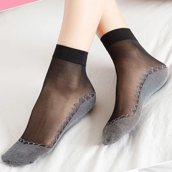 Slatka Neviđeno Seksi Čarape za djevojčice ultra tanke prozirne čarape s non-slip jedini Masažu, svila, baršun kratki držači Ženske čarape ženske čarape