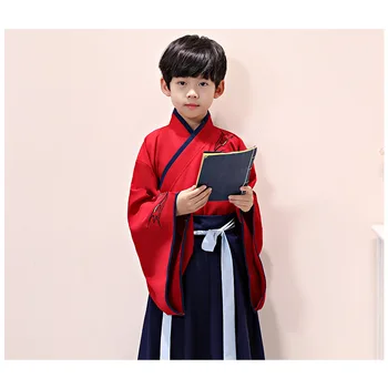 Proljetne bebe Hanfu za dječake Cosplay Master Odjeća za djecu Dječaka Drevna Gornja suknja Kit Crveni kostim Tan Kineski stil Božićne kostime