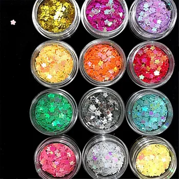 Metalni Duga candy boje Cvijet Šljokice 3D Šljiva Crystal Ukras 12 Obojenih savjeta za šminkanje Noktiju UV-lak za nokte Pahuljice