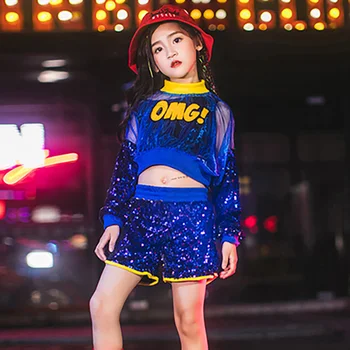 2020 Songyuexia Djevojka Jazz Plesne kostime za djevojčice, Dječje сценическая dance odjeća open pupka Dječji hip-hop plesni kostim sa šljokicama