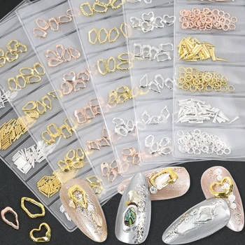 1 pakiranje Šuplje metalne Zakovice za ukrašavanje noktiju Klinac Mješoviti trake Nepravilnog Zlato i Srebro poluga DIY 3D Ovjes Pribor