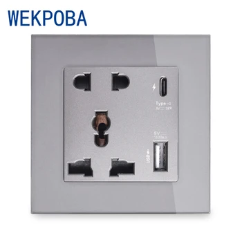 Sučelje utičnica WEKPOBA Type-C 18 W 4000 ma Intelektualno Brzo Punjenje, Zidni Stakleni Poklopac Univerzalni 5-polna Utičnica za Napajanje SA USB