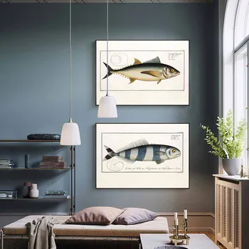 Klasicni umjetnost plakat sa životinjama evolucija riba znanstveno-popularna slikarstvo na platnu dnevni boravak hodnik ukras kuće freska