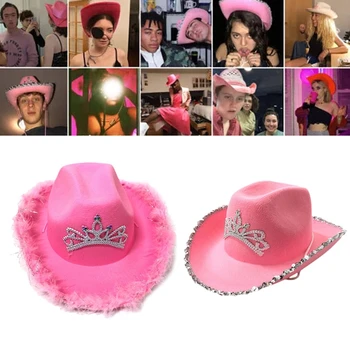 Pink kauboj šešir Vune osjetio osjetio kape sa sjajnim ornamentima širokog oboda s блесткой stetson za ženski muški ženski muški
