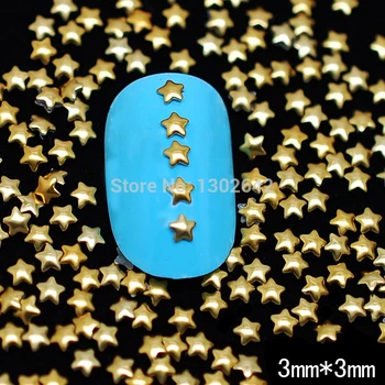 100 kom./paket 3 mm Dugmad za nokte sa zlatnom zvijezdom 3D, Metalni, plutajući ovjes DIY Nakit ručne izrade za nokte